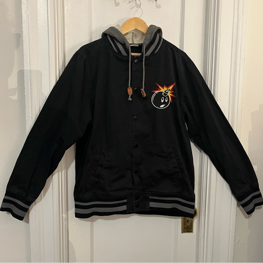 The Hundreds Black Hooded Jacket with Adam Bomb Graphic patch